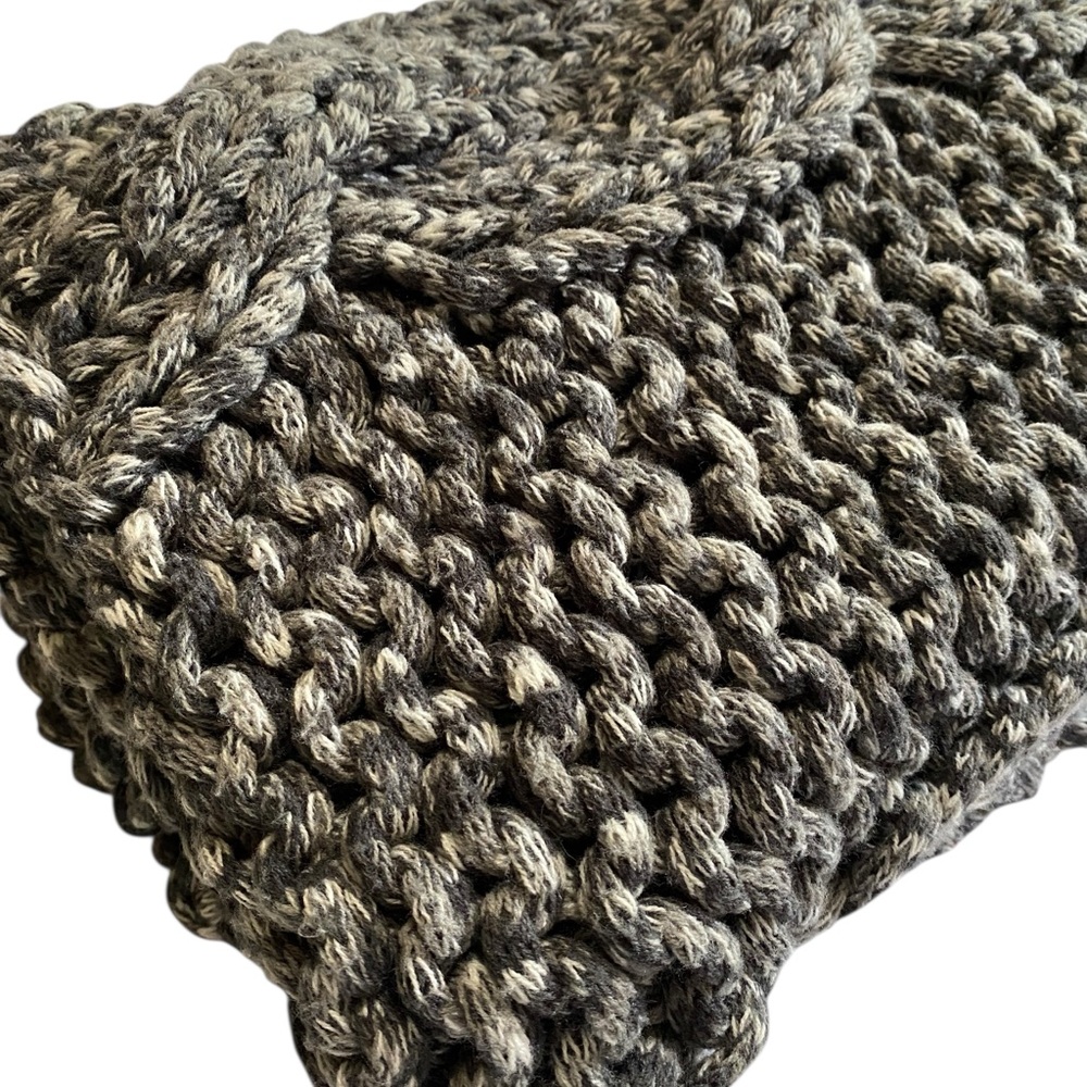 Pottery Barn Large Open Knit Wool Braided Throw Blanket in Marled Grey